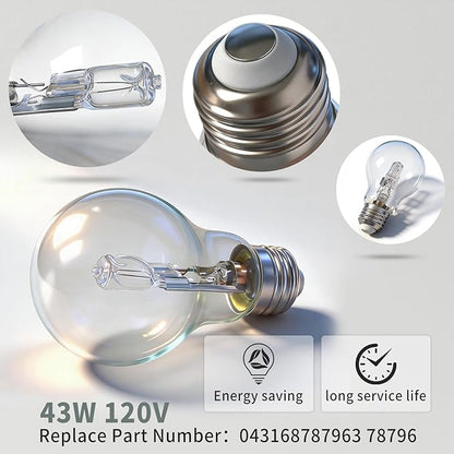 Halogen Light Bulb 043168787963 78796 for E26 Thread Suitable 43 Watt A19 Bulb Types Replace 60 Watt Incandescent Light Bulb(8Pcs)