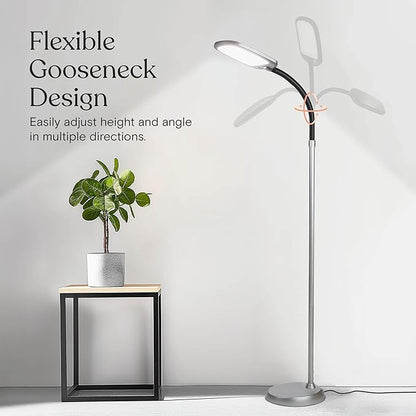 Brightech Litespan Slim LED Floor Reading Lamp with Adjustable Gooseneck for Living Rooms & Offices, Dimmable Standing Lamp for Bedroom - Silver