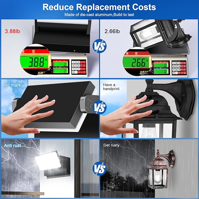 ledmo Outdoor LED Flood Lights - 60W Black 360 Adjustable Head Exterior Lighting Fixture 5000K Waterproof Wall Mount Yard Lights Switch Control Wall Lights for House,Patio,Barn,Shop,Garage 6 Pack
