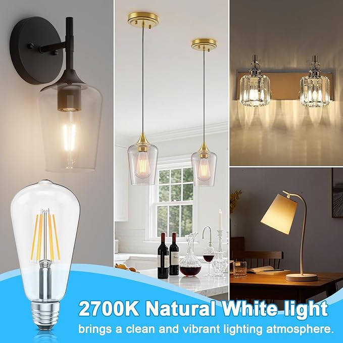 Ralbay ST64 E26 Vintage LED Edison Bulbs 60 Watt Equivalent 6-Pack, Bright Warm White Light 2700K, ST64 Antique LED Filament Bulbs, E26 Medium Base