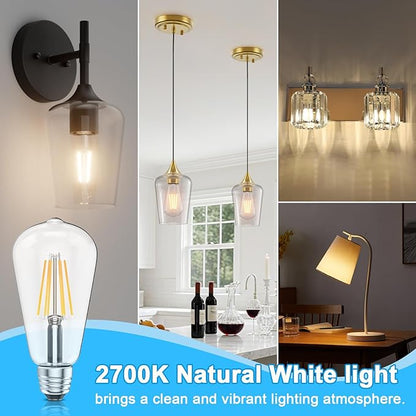 Ralbay ST64 E26 Vintage LED Edison Bulbs 60 Watt Equivalent 6-Pack, Bright Warm White Light 2700K, ST64 Antique LED Filament Bulbs, E26 Medium Base