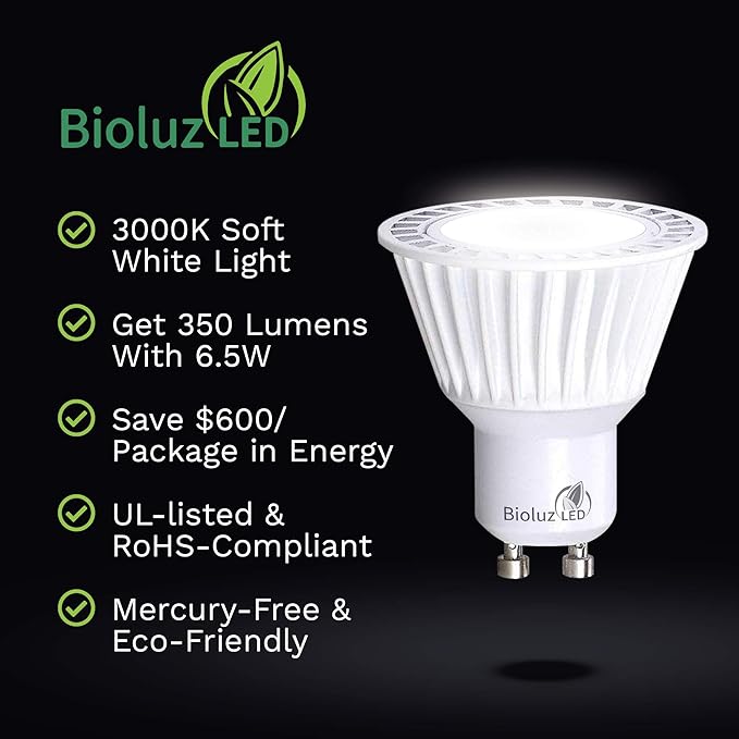 Bioluz LED 5 Pack LED Bulbs Commercial Grade GU10 LED Light Bulb Dimmable 3000K, 50W Halogen Replacement, LED Lights for Bedroom & Home Decor, 120V UL Listed Light Bulbs (Pack of 5)