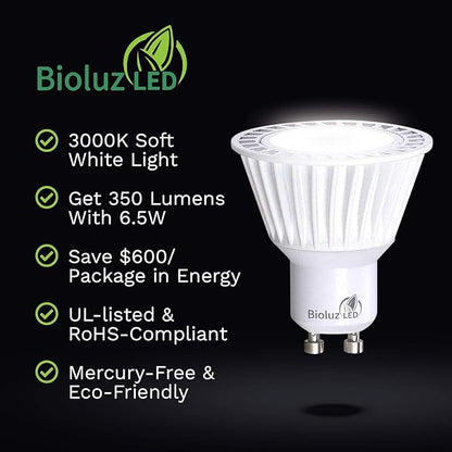 Bioluz LED 5 Pack LED Bulbs Commercial Grade GU10 LED Light Bulb Dimmable 3000K, 50W Halogen Replacement, LED Lights for Bedroom & Home Decor, 120V UL Listed Light Bulbs (Pack of 5)