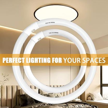 FC16T9/WW 40 Watt and FC12T9/WW 32W Set, 3000K Soft White, 16'' T9 40W Circline Light Bulbs, 12 inch 32 Watt Circular Fluorescent Tube, Round Fluorescent Bulb CRI 82, 5700 Lumen G10q