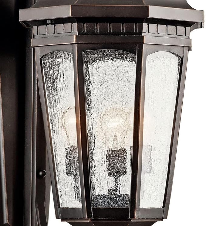 Kichler Courtyard 40.50" 3 Light Outdoor Wall Light with Clear Seeded Glass in Textured Black
