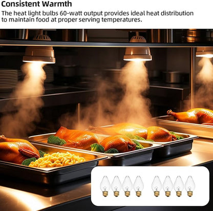 02.30.043.00 60 Watt Light Bulb Compatible with Hatco Heat Lamp Bulb, E25 High Temp Lamp for Commercial Heat Warmers, 8 Packs