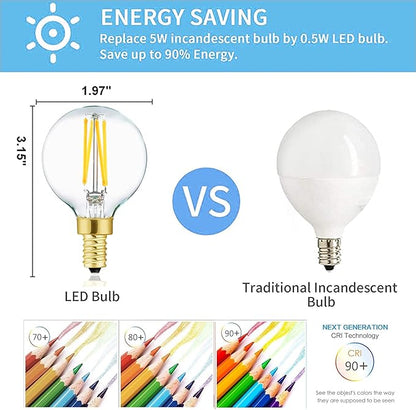 XININSUN G16.5 LED Bulb,E12 40W Candelabra Dimmable Chandelier Light Bulbs 4000K Daylight White Clear 400lm 4W G50 Vintage LED Filament Edison Candle Bulb with Decorative,6Pack