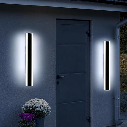 2 Pack 23.6inch Modern Outdoor Wall Light, Black Outside LED Long Wall Sconce, 6000K Cold White, 24W, IP65 Waterproof, Linear Exterior Lighting Fixture for House, Garage, Porch, Garden