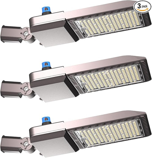 3Pack 400W LED Parking Lot Lights Outdoor 60000lm (Eqv.1600W MH/HPS) 5000K IP65 Led Parking Lot Lighting Pole Mount with Smart Photocell & Slipfitter Mount for Parking Lot/Driveway/Yard/Stadium