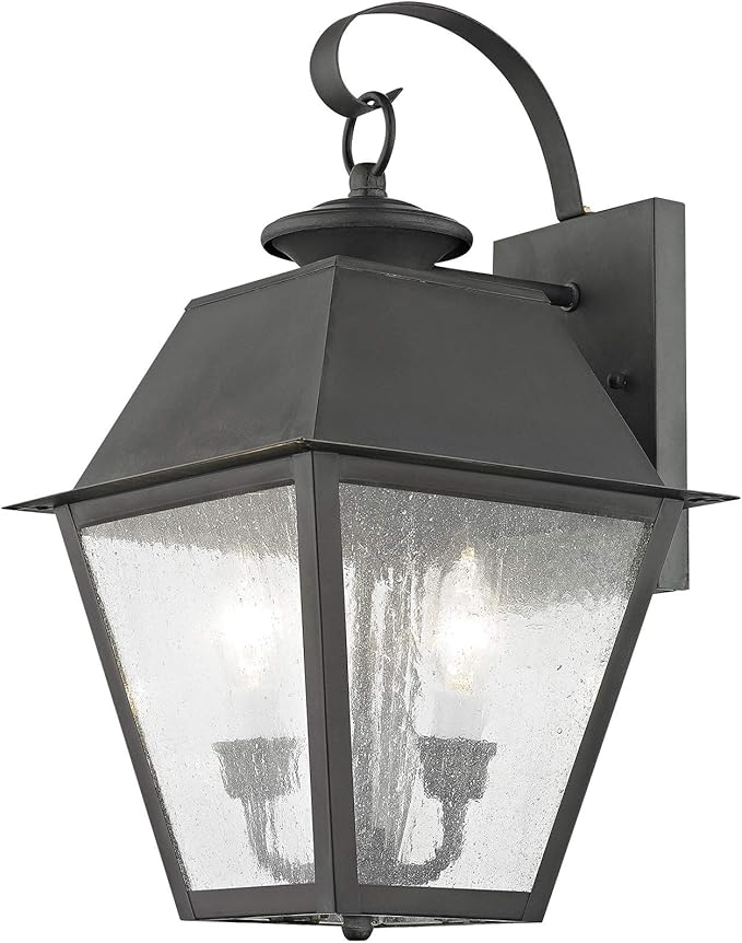 Livex Lighting 2165-29 Transitional Three Light Outdoor Wall Lantern from Mansfield Collection in Pwt, Nckl, B/S, Slvr. Finish, Vintage Pewter