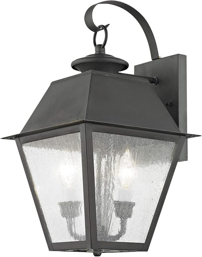 Livex Lighting 2165-29 Transitional Three Light Outdoor Wall Lantern from Mansfield Collection in Pwt, Nckl, B/S, Slvr. Finish, Vintage Pewter