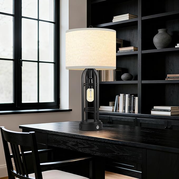 Bedroom Lamps Set of 2, Side Table Lamp, 3-Way Dimmable Touch Lamp, Stepless Dimming, Bedside Lamps with Charging Ports, Black Table Lamps for Living Room(Bulbs Included)