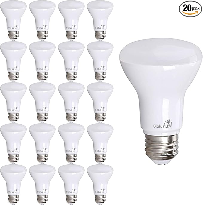 Bioluz LED Light Bulb BR20 Light Bulbs 3000K Bright Soft White LED Bulbs 6W=50W Replacement 90 CRI 540 Lumen Indoor/Outdoor UL Listed CEC Title 20 Compliant Home Decor LED Lights for Bedroom - 20 Pack