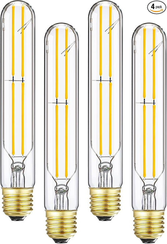T10 Led Tubular Bulb,60 Watt Incandescent Bulb,6W T10 Dimmable Edison Led Long,3000K Soft White,600lm,E26 Medium Base Lamp,7.3in,4-Pack