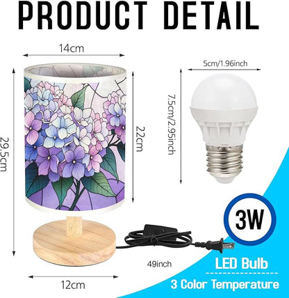 Hydrangea Table Lamp LED 3-Color Pressed Bedside, Hydrangea Shade Lamp with Wood Base for Bedroom Living Room Desk Office TL01
