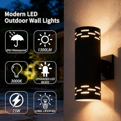 Modern Outdoor Wall Lights,Stainless Steel, 23W 3000K Integrated LED Cylinder Up Down Wall Sconce Porch Lighting IP65 Waterproof Patio Wall Light Fixture for House Porch Entryway