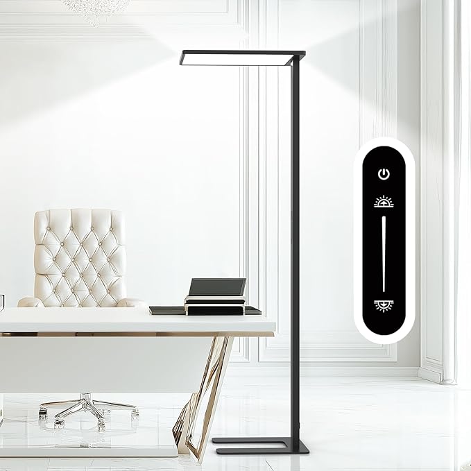 STERREN Modern LED Floor Lamp, 10000LM Touch Dimming Standing Lamp, 4000K Full Spectrum Eye-Care Reading Light Floor Standing, 76.8" Tall Lamp for Study Room, Office, Living Room, Bedroom (Black)