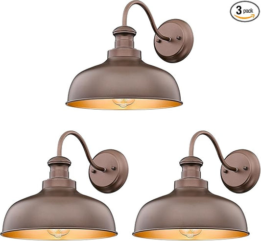 Outdoor Farmhouse Barn Light, Outside Wall Sconce, Weather Resistant Anti-Rust Farmhouse Exterior Wall Light, Outdoor Lantern Lamp for Porch, Garage, Patio, Entryway (Oil-Rubbed Bronze, 3 Pack)