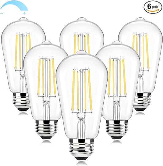 Brightever Dimmable LED Light Bulbs 60W Equivalent, 4000K Cool White Edison Light Bulb, 7W, 850LM Vintage E26 Base Bulb, 90+CRI, ST58 Clear Glass Antique LED Filament Bulbs for Bathroom, 6-Pack