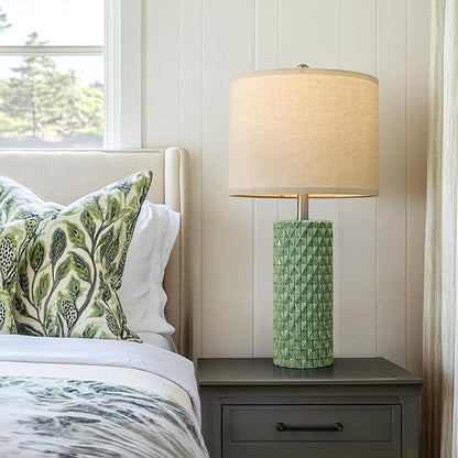 26" Tall Table Lamp for Living Room -Green Lamps Set of 2 Modern Ceramic Lamps for Night Stands, Bedside Lamp for End Tables, Nightstand Lamps for Bedroom