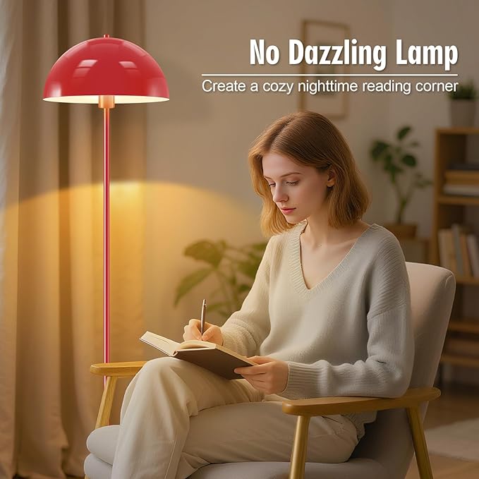 Industrial Floor Lamp, Red Floor Lamp for Living Room, 66Inch Tall Modern Standing Lamp, Stand Up Lamp with Metal Dome Shade, Mid Century Corner Reading Lamp for Bedroom Office Nursery Room, NO BULB