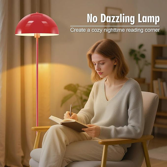 Industrial Floor Lamp, Red Floor Lamp for Living Room, 66Inch Tall Modern Standing Lamp, Stand Up Lamp with Metal Dome Shade, Mid Century Corner Reading Lamp for Bedroom Office Nursery Room, NO BULB