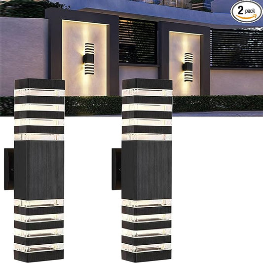 18inch LED Square Up & Down Wall Lights,24W Outdoor Wall Light 4000K Day White Aluminum Body Waterproof IP65 LED Exterior Light Fixtures Wall Mount for House Patio Garage Garden (18inch-2Pack)