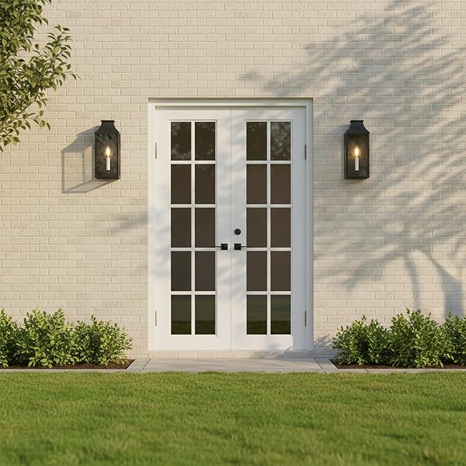 14" Small Classic Outdoor Wall Lantern Light for House Exterior,Handcrafted Satin Black Metal Cage Mounted Pocket Wall Sconce W/Clear Tempered Glass,Waterproof for Porch, Patio, Garage&Front Door E12