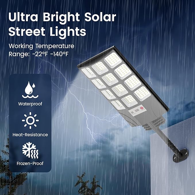 Solar Street Lights Outdoor, 10000K Super Bright LED, Waterproof IP65, Motion Sensor, Dusk to Dawn, Easy Install for Yard, Parking Lot, Commercial Area, Security Light for Outside, 2 Pack