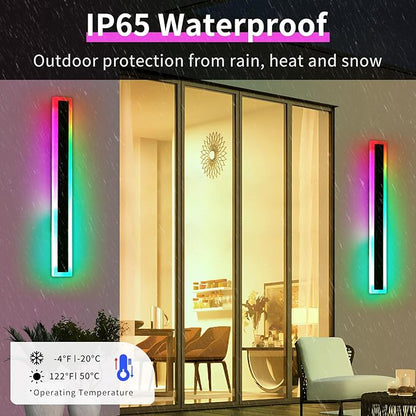 2 Pack 31.4inch Modern Outdoor Wall Lights, RGB Dimmable LED Wall Sconce Light with Remote Control, 10 Colors, 5 Modes, IP65 Waterproof Exterior Light Fixture for Porch, Patio, Garage
