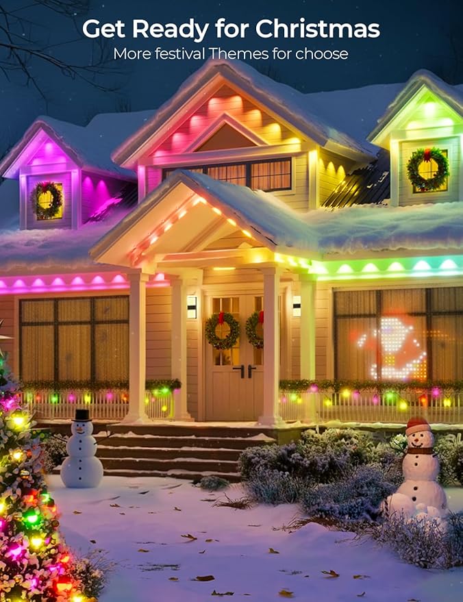 Outdoor Deck Lights 24 Packs, Smart RGBCW Fence Light, 100+ Scene Modes, Dual Lens LED String Lights with APP/Voice/Remote Control, IP65 Waterproof for Halloween Christmas Decor, 157ft Black