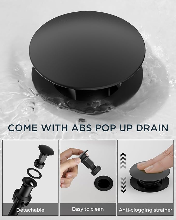 FORIOUS Black Bathroom Faucet 3 Hole, 8 Inch Matte Black Bathroom Sink Faucet Widespread with 360° Swivel Spout, Suitable for 6-12 Inch Vanity Sink, with Pop-up Drain and cUPC Supply Line