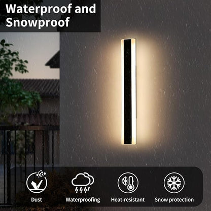 23.6inch Modern Outdoor Wall Light, 3000K Warm White Linear Outside Wall Sconce Waterproof IP65, Acrylic Panel, Black LED Long Wall Lights for Garage Garden Exterior Wall Mount Lights