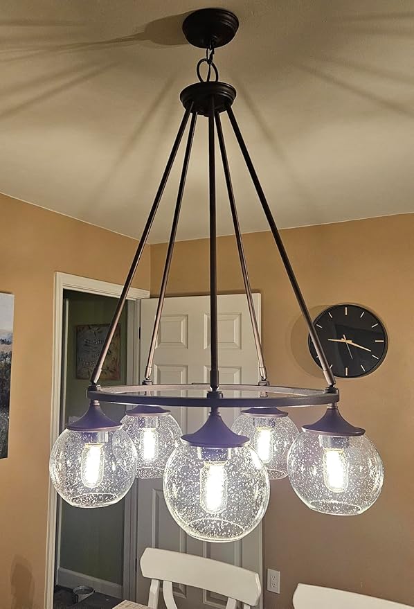 Glass Lamp Shade Replacement Globe for Light Fixture, 1-5/8 inch Fitter, 7.1" Diameter, 6.3" Height, Clear Seeded Bubble Effect Glass Cover