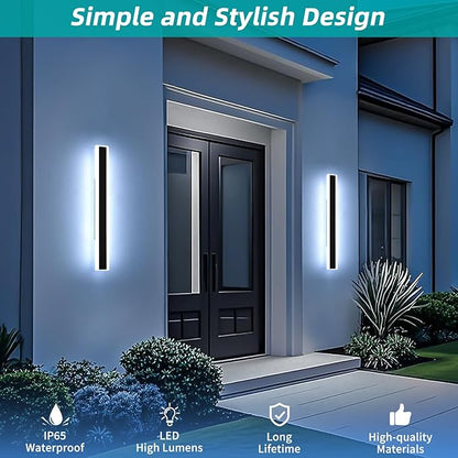 Mikeru 2Pack 23.6inch Long Led Wall Light, 6000k Cool White Modern Outdoor Wall Light Ip65 Waterproof Black Acrylic Porch Exterior Lighting Fixtures, Exterior Wall Mount Lights