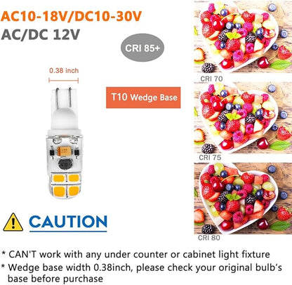 KAKEMONO T5 T10 Wedge Base 2W LED Bulb for 12V 24volt Landscape Path Light, 921 922 912 194 168 T10 Wedge RV Camper Trailer Motorhome Marine Boat Dome Light, 2700K Warm White, 10 Pack