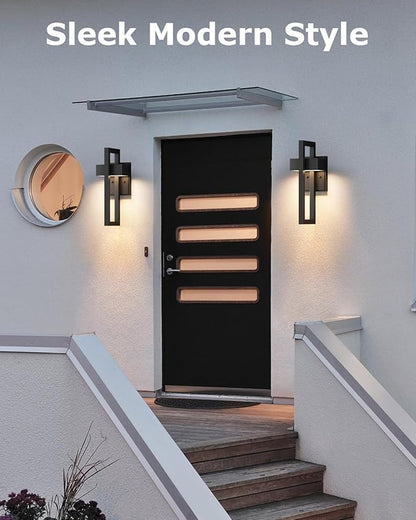 Modern Outdoor Wall Lights 2-Pack Integrated LED Outdoor Wall Sconce Modern Exterior Lighting Fixtures Matte Black Porch Light for House, Patio, Garage, Front Door | 2700K