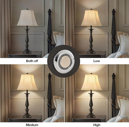 AIDENOEY 28.5" Traditional Table Lamp Set of 2, Rustic Farmhouse Table Lamps for Living Room Bedroom, Bedside Desk Lamps Vintage Nightstand Lamps with Silk Fabric Shades, Black Sweep White Gold