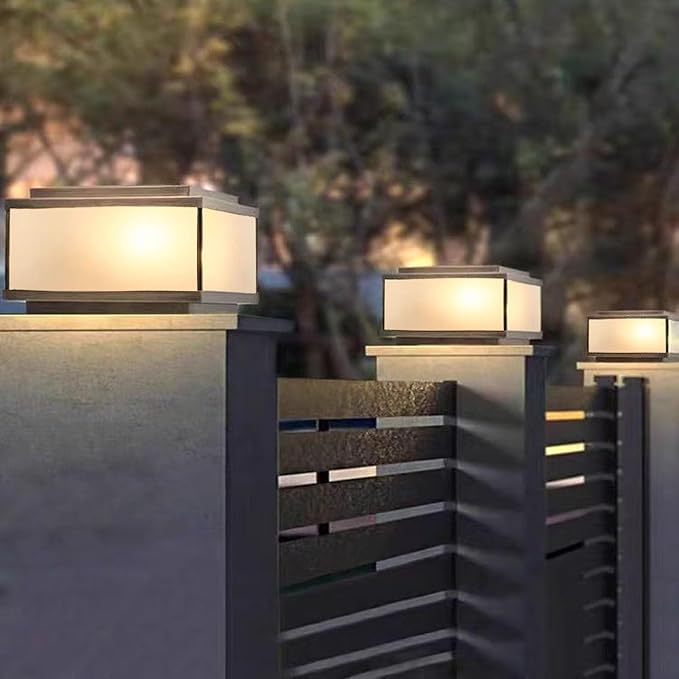 All Copper Steel Glass Outdoor Post lights, Waterproof Pillar Light, Vintage Patio Lawn Column Lamp,outdoor column lights,Deck Lights, Lantern Fence Lamp Fixture E26 Base (Frosted glass, 12X12IN)