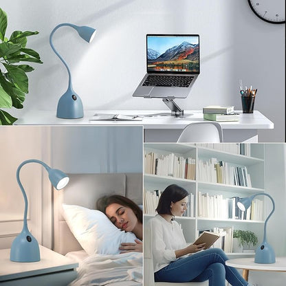 Gooseneck Desk Lamp 360 LED Flexible Reading Light for Small Spaces Home Office Bedroom College Dorm Bookshelf Nightstand Table Lamp (Blue)