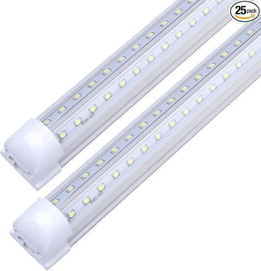 6FT Integrated Led Light 56W (120W Equivalent), V-Shape Shop Light Fixture, Plug and Play, Clear Cover, Cold White 6000K, AC85-265V - Pack of 25 Units