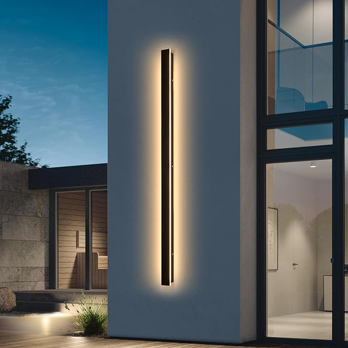 Porch Wall Lights 92.5Inch Black Outdoor Wall Light 3000K Modern Waterproof Anti Rust Exterior Wall Sconces Long LED Linear Exterior Lighting Fixtures for Patio Garage Swimming Pools
