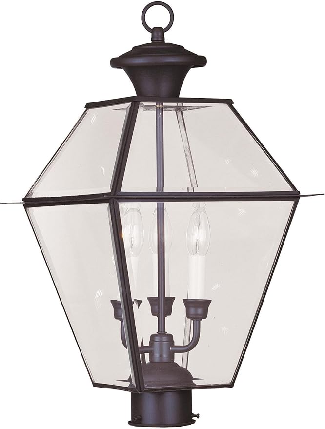 Livex Lighting Lantern 2384-07 Westover 3-Light Outdoor Post Head, Bronze, 21.50x12.00x12.00