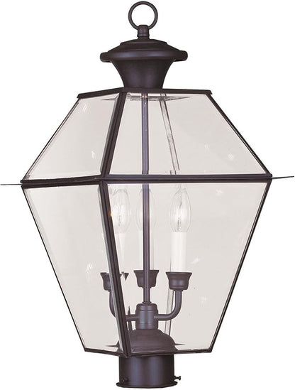 Livex Lighting Lantern 2384-07 Westover 3-Light Outdoor Post Head, Bronze, 21.50x12.00x12.00