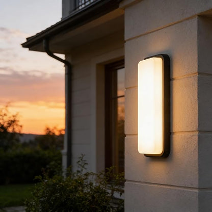 LANFU LED Modern Rectangular Outdoor Wall Sconce Light 3000K Outside Light for House Patio, Black Warm White, IP64 Waterproof Exterior Wall（16.5inch）