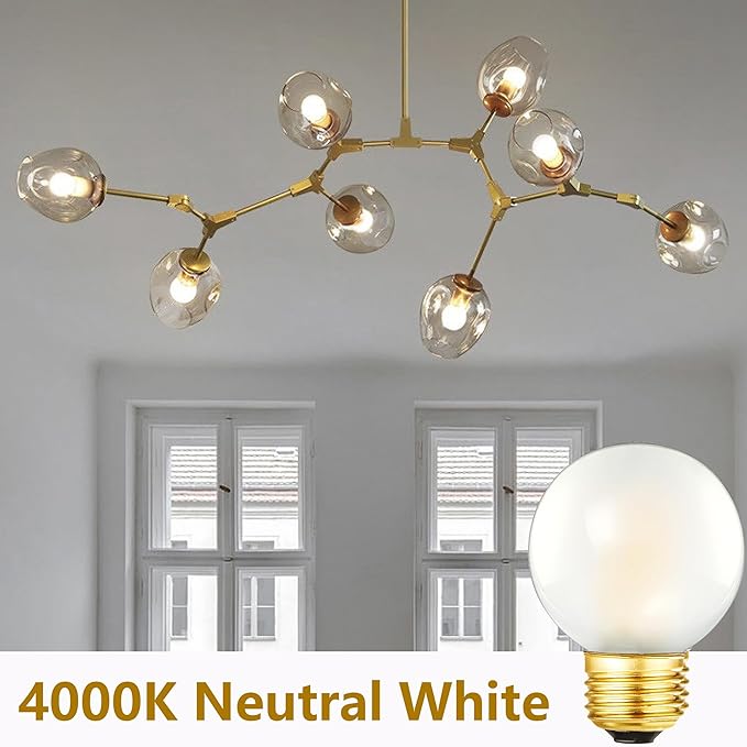 G16.5 Frosted LED Bulb 4W Equal 40W Light Bulb, Dimmable G16 1/2 led Edison Bulb 4000k,400LM AC120V, E26 Globe Light Bulbs for Chandelier, Vanity,6Pack (4W-4000K)