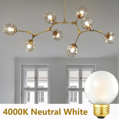 G16.5 Frosted LED Bulb 4W Equal 40W Light Bulb, Dimmable G16 1/2 led Edison Bulb 4000k,400LM AC120V, E26 Globe Light Bulbs for Chandelier, Vanity,6Pack (4W-4000K)