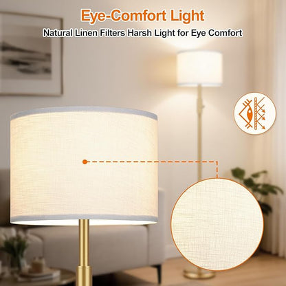 【Upgraded】 Dimmable Gold Floor Lamps for Living Room, 11W LED Bulb Included, Modern Standing Lamp with White Lamp Shade, Tall Pole Light for Bedroom Reading Office Corner Nursery