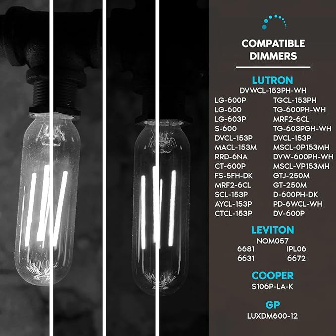 LUXRITE Vintage T9 LED Tube Light Bulbs 60W Equivalent, 4000K Cool White, 550 Lumens, Dimmable Edison Tubular Light Bulbs 5W, Clear Glass, LED Filament Bulb, UL Listed, E26 Standard Base (6 Pack)