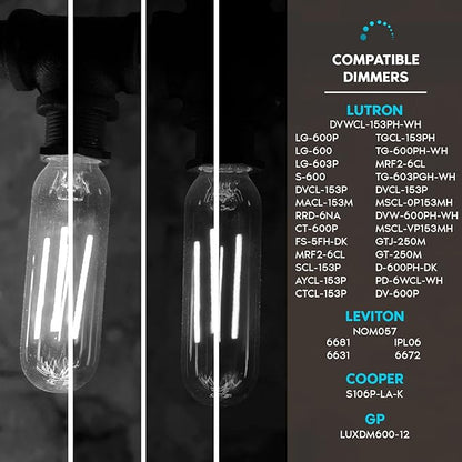 LUXRITE Vintage T9 LED Tube Light Bulbs 60W Equivalent, 4000K Cool White, 550 Lumens, Dimmable Edison Tubular Light Bulbs 5W, Clear Glass, LED Filament Bulb, UL Listed, E26 Standard Base (4 Pack)